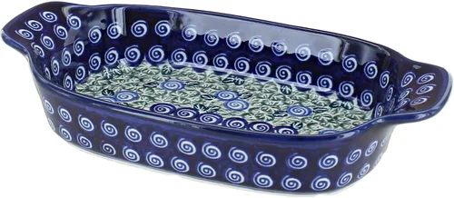 Vista 4 de Blue Rose Polish Pottery - Plato rectangular de prado campestre blanquecino, 10 x 5.25 pulgadas, hermoso plato para pan, ensalada o pasta