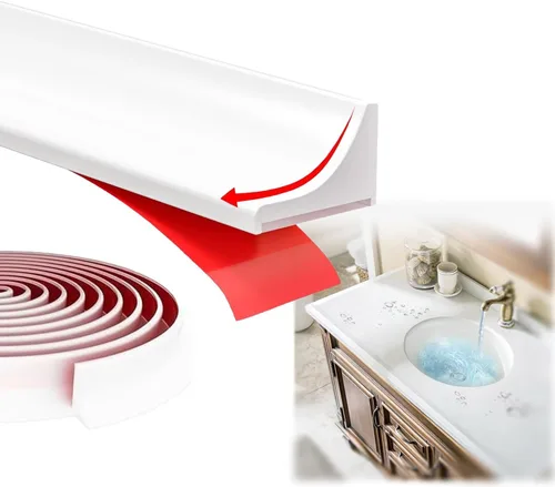 Vista 10 de Protector de agua para umbral de ducha de 3.5 pies, barrera impermeable de silicona autoadhesiva para separación seca y húmeda, tira de sellado