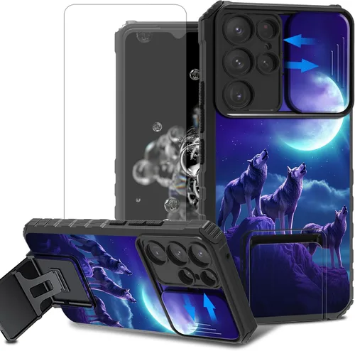 Vista 55 de Funda para teléfono Samsung Galaxy A15 5G con protector de pantalla con cubierta deslizante para cámara y soporte de doble capa híbrida resistente a