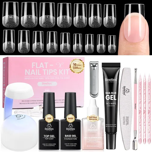 Vista 21 de Beetles - Kit de uñas de gel FlatX, almendra corta, 320 puntas de uñas de 16 tamaños, con pegamento sólido de uñas de 0.5 onzas, removedor