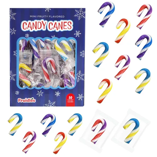 Vista 9 de Fruidles Paquete de 100 unidades de bastones de caramelo de Navidad, sabor afrutado multicolor, envueltos individualmente, 2 pulgadas