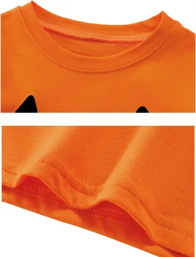 Vista 6 de CM-Kid Camisa de Halloween para niños pequeños y niñas, diseño de calabaza, esqueleto, fantasma, dinosaurio, rayas, camisetas de manga larga