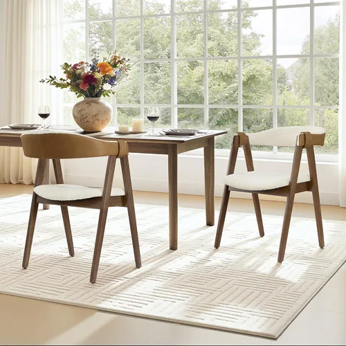 Vista 10 de CHITA Juego de 2 sillas de comedor de madera, modernas sillas de cocina tapizadas de felpilla con patas de goma y respaldo curvo, sillas de tela