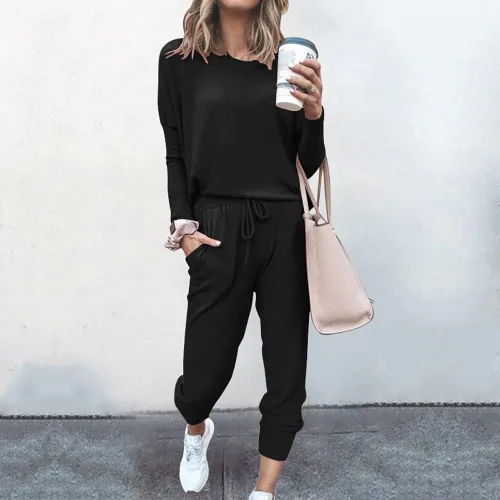 Vista 2 de Adogirl Conjunto deportivo de 2 piezas para mujer sudadera de manga larga pantalones deportivos con cordón