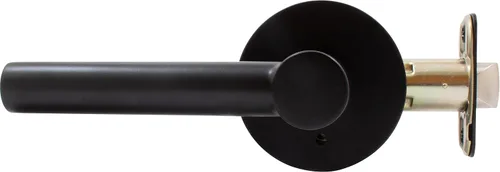 Vista 7 de Stone Harbor Hardware Zurich - Manija de puerta con roseta redonda, pestillo de privacidad (cama/bañera), color negro mate Mate negro