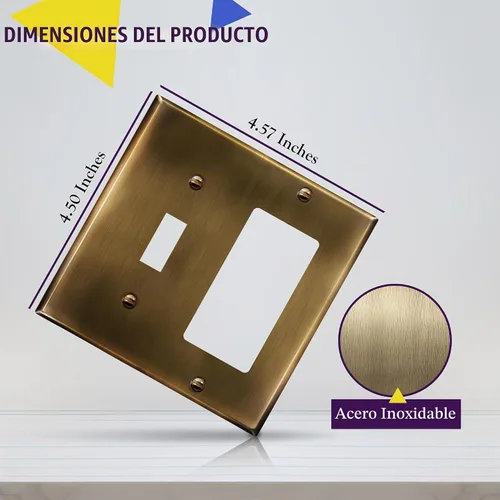 Vista 3 de ENERLITES - Placa de pared combinada para interruptor de palanca y enchufe decorativo, cubierta de acero inoxidable 201, resistente a la corrosión