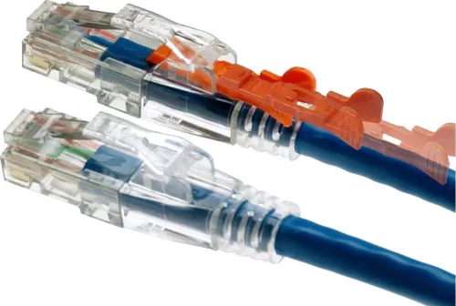 Vista 24 de NTW NTW - Cable de conexión de bloqueo de red patentado CAT6 de 1 pie, sin enganches, azul (NL-U6K-001BL)