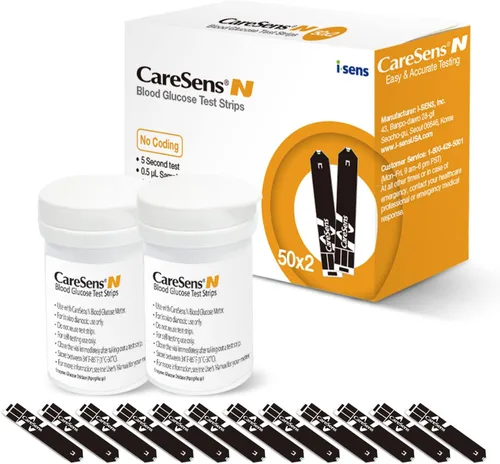 Vista 6 de CareSens N Tiras de prueba de glucosa en sangre (50 unidades) - Solo para kits de medidores familiares CareSens N..