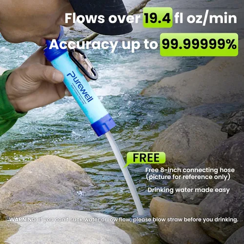 Vista 4 de Purewell Filtro de agua al aire libre Filtración de agua personal Paja de emergencia Equipo de supervivencia Purificador de agua para acampar
