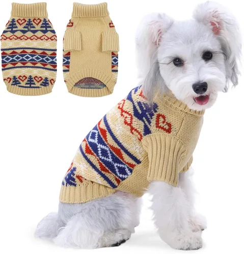 Vista 19 de PUMYPOREITY Suéter de vacaciones para perro, acogedor suéter de invierno, ajuste elástico, cuello alto, tema de Navidad para perros pequeños y Verde