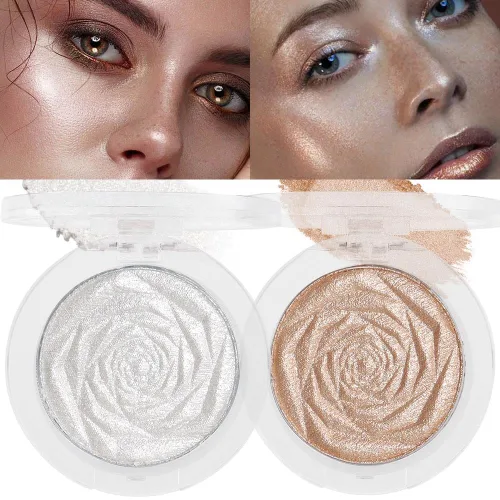 Vista 10 de evpct Iluminador facial de perla blanca y plata, maquillaje de brillo con purpurina de diamantes brillantes, paleta de sombras de ojos en polvo
