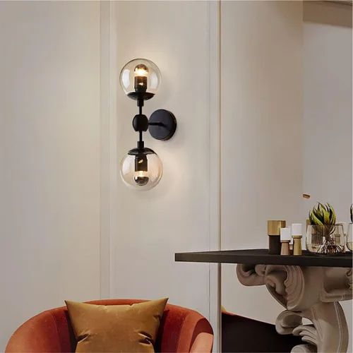Vista 4 de Modo Lighting Industrial Wall Sconce Lighting Black Wall lamp 2 Lights Mid-Century Vanity Light Fixture with Globe Glass Shade for Bedroom Study