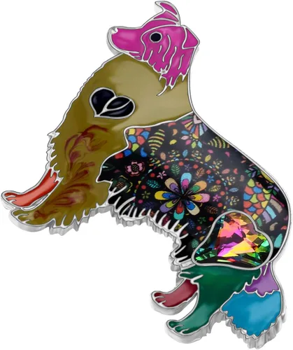 Vista 2 de Broche de aleación de esmalte de cristal de pastor australiano con diamantes de imitación para bufanda, accesorios para mujer y niña