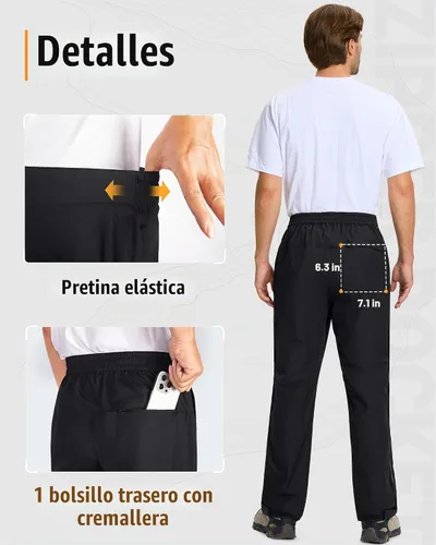 Vista 5 de 33,000ft Pantalones de lluvia para hombre, con cremallera completa Negro