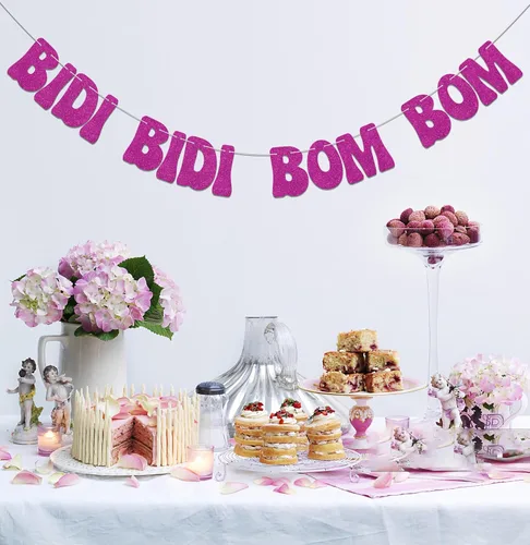 Vista 8 de Bidi Bidi Bom Bom Banner para despedida de soltera Baile latino mexicano Beat Latina Dance Music Beat Decoración Rosa Fuerte Glitter