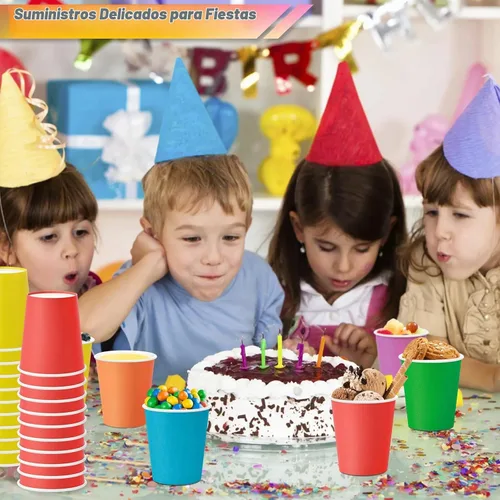 Vista 6 de KesaPlan 60 vasos de papel desechables de 9 onzas, vasos de plástico para fiestas, vasos de papel arcoíris, 6 colores para bebidas frías calientes