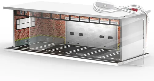 Vista 8 de SAMYUCHO - Vitrina fundida a presión a escala 1/64 para Hot Wheels Matchbox Model Cars Handy Series Use, Bright LED Light, Stackable Toy Garage Negro