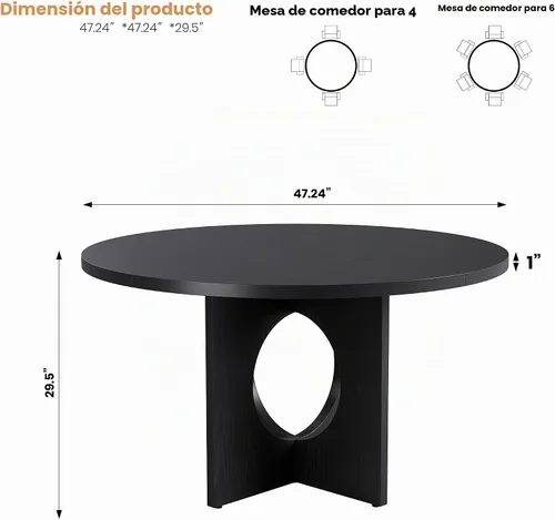 Vista 2 de Mesa de comedor redonda Garvee de 47" para 4-6 personas - Mesa de cocina circular con base de pedestal resistente, mueble de comedor para ahorrar
