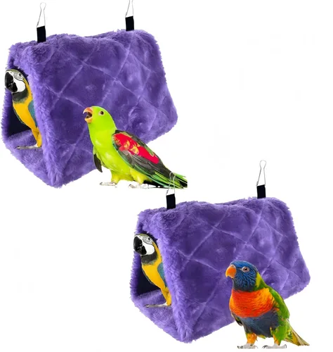 Vista 9 de Paquete de 2 hamacas colgantes para cama de nido de pájaros, cama para dormir, cueva colgante de felpa, cabaña feliz para mascotas, loro, periquito