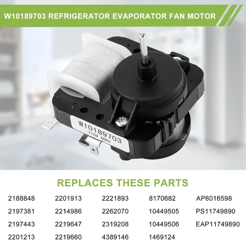Vista 5 de [Actualizado] AMI PARTS W10189703 - Motor de ventilador evaporador para refrigeradores Whirl-Pool Ken-More - Reemplaza WPW10189703, AP6016598