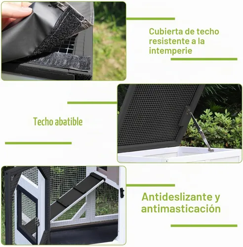 Vista 5 de GUTINNEEN Jaula para conejos, interior y exterior, casa para conejos de 2 pisos con ruedas, jaula de madera con 2 bandejas extraíbles para cobayas