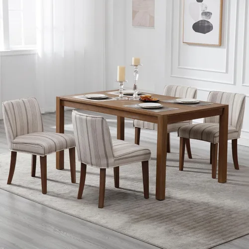 Vista 4 de chairus Juego de 2 sillas de comedor de granja, cómodas sillas de cocina tapizadas de tela de lino de madera marrón nogal, sillas de comedor