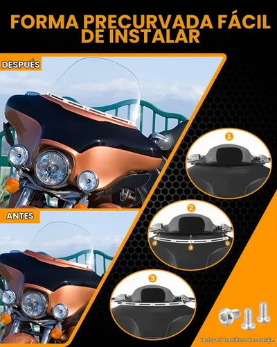 Vista 5 de PBYMT Parabrisa biselada con ranuras pulidas de acero inoxidable en forma de murciélago, cromada, compatible con Harley Tri Electra Street Glide
