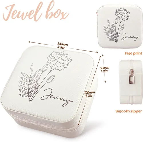 Vista 10 de Joyero personalizado para mujer, joyero de viaje personalizado con nombre, organizador de joyas de viaje para anillos, aretes, collares, regalos