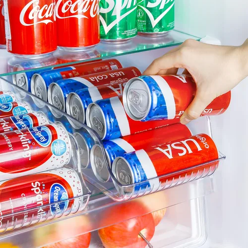Vista 2 de Puricon Paquete de 4 contenedores organizadores de refrigerador, dispensador de latas, contenedor de alimentos enlatados para bebidas de soda