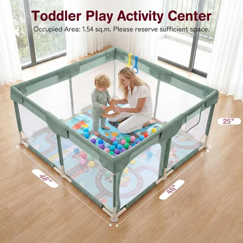 Vista 2 de Kidirect Corralito pequeño para bebés de 47 x 47 pulgadas, centro de actividades, interior y exterior, verde