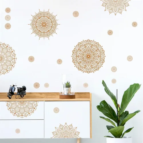 Vista 10 de Kazova Calcomanía de pared de mandala grande, murales artísticos negros para despegar y pegar, calcomanías de mandala boho para dormitorio, sala