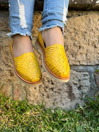Vista 6 de Mexico en la Piel Sandalias Huarache de cuero. Zapatos planos cómodos para mujer.