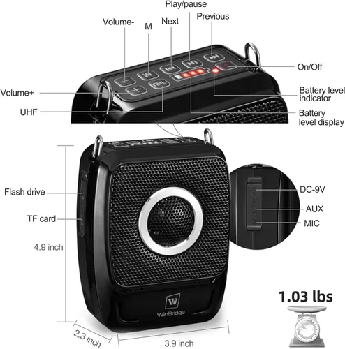 Vista 8 de Amplificador de voz con micrófonos profesionales duales, micrófono portátil inalámbrico de 25 W y sistema de altavoces, altavoz Bluetooth