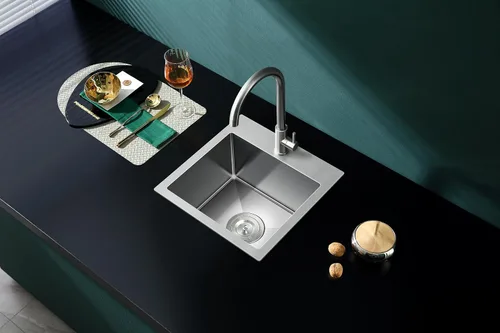 Vista 18 de Fregadero de barra empotrable de 13 × 15 pulgadas negro - Fregadero de cocina pequeño de montaje superior de un solo cuenco, hecho a mano de acero
