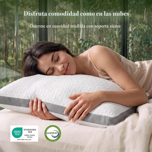 Vista 4 de Almohadas de cama estándar de lino de lujo Tencel, almohadas de espuma viscoelástica trituradas, almohada de cama ajustable para dormir, 18"x26