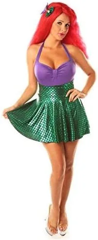 Vista 2 de Conjunto de disfraz de sirena para Halloween, Navidad, cosplay, juego de rol, verde y morado, Verde, púrpura
