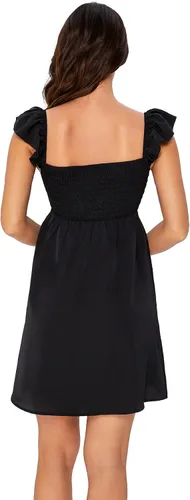 Vista 2 de WDIRARA Vestido corto con cuello cuadrado fruncido y mangas casquillo para mujer
