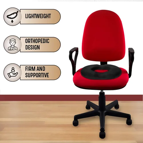 Vista 4 de Cojín de asiento con forma de dona, diseño ortopédico, almohada de gel de espuma viscoelástica para coxis y coxis, alivio del dolor para Negro