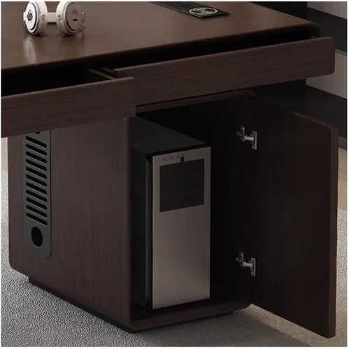 Vista 6 de Modern Executive Office Desk with Drawers and File Cabinet, Smoky Color Wood Writing Desk Workstation with Outlets(140cm)