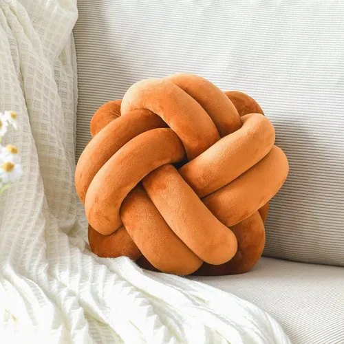Vista 6 de Almohada de nudo de bola, cojín decorativo redondo para arrojar, almohada de felpa suave beige anudada de 8 pulgadas, cojín decorativo de nudo