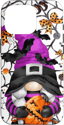 Vista 20 de iPhone 16 Lindo gnomo de Halloween para mujeres y bruja púrpura Witchy Boo Case