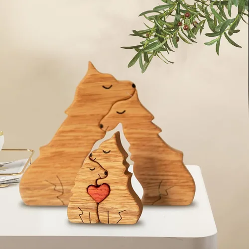 Vista 8 de Rompecabezas de madera familiar con diseño de animales de amor, rompecabezas de oso de madera, pieza decorativa de roble de madera personalizada