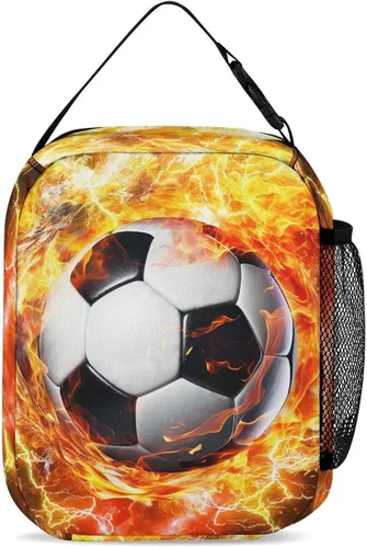 Vista 4 de Fiambrera de fútbol – Bolsa de almuerzo de fútbol reutilizable para mujeres, hombres y niños – Pequeña lonchera portátil plegable aislada