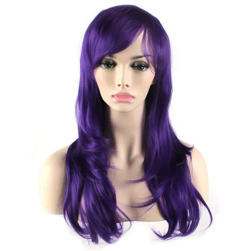 Vista 3 de Peluca de cosplay para mujeres con gorra, peluca de 28in largo y ondulado resistente al calor de AKStor, Púrpura