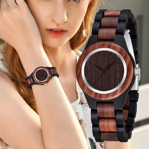 Vista 33 de Dentily Relojes de madera natural para mujer, reloj de cuarzo hecho a mano, reloj de pulsera único deportivo para mujer