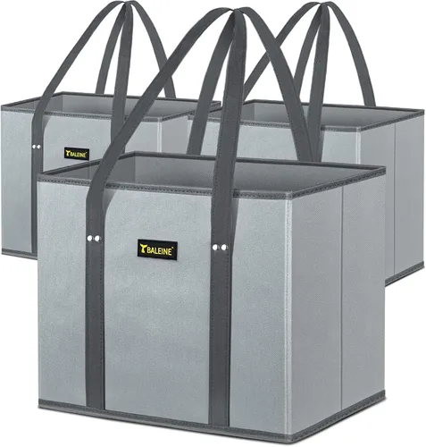 Vista 33 de BALEINE 1 paquete de bolsas reutilizables para comestibles, bolsas de compras plegables para comestibles con parte inferior reforzada y asas Follaje