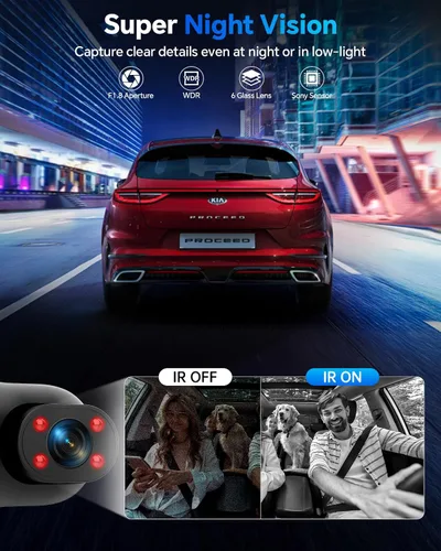 Vista 3 de Dash Cam frontal y trasera interior de 3 canales, cámara de tablero 1080P con tarjeta de 64 GB