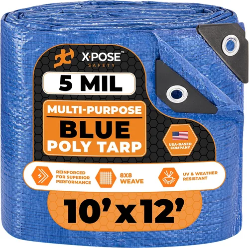 Vista 72 de Xpose Safety - Lona de polietileno ligera azul – Funda protectora multiusos, paño de goteo – duradero, impermeable, resistente a la intemperie