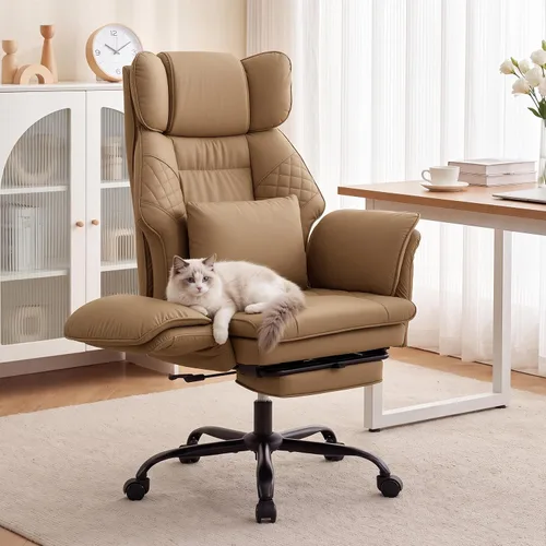 Vista 10 de Criss Cross Chair with Flip Armrests ,Big and Tall Desk Chair with Footrest Pu Leather Brown