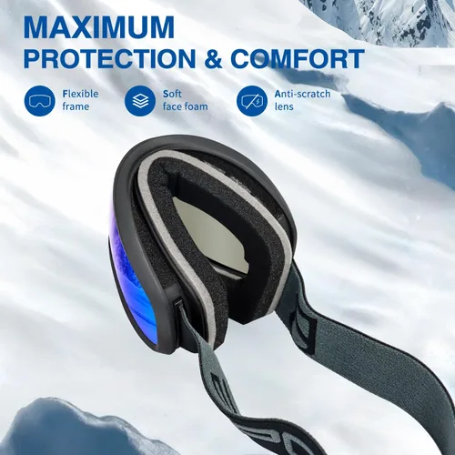 Vista 5 de SPOSUNE Gafas de Esquí Sobre Gafas con Lente Doble, Gafas de Nieve Anti-empañamiento Anti-UV para Hombres Mujeres Jóvenes Esquí Moto de Nieve